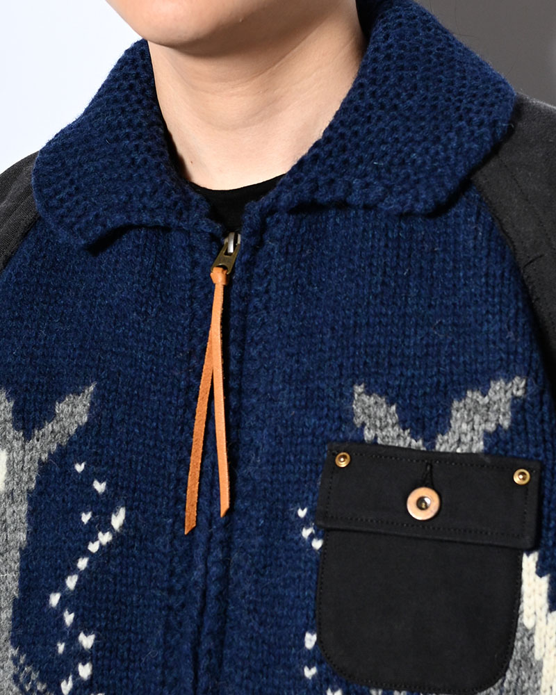 COMBINATION COWICHAN SWEATER -BLUE-