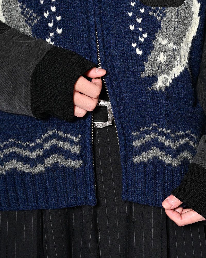 COMBINATION COWICHAN SWEATER -BLUE-