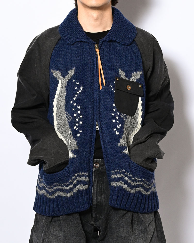 COMBINATION COWICHAN SWEATER -BLUE-