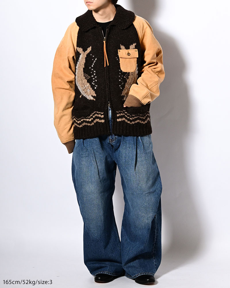 COMBINATION COWICHAN SWEATER -BROWN-