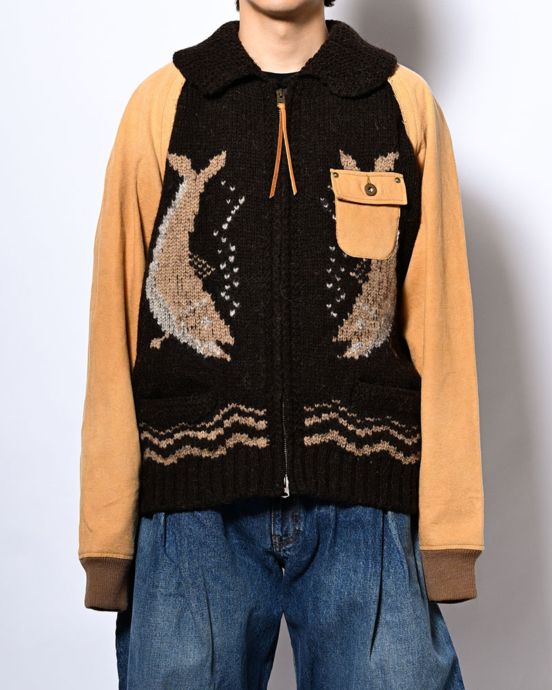COMBINATION COWICHAN SWEATER -BROWN-