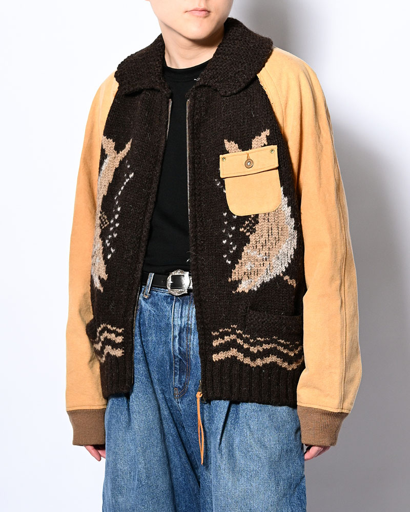 COMBINATION COWICHAN SWEATER -BROWN-