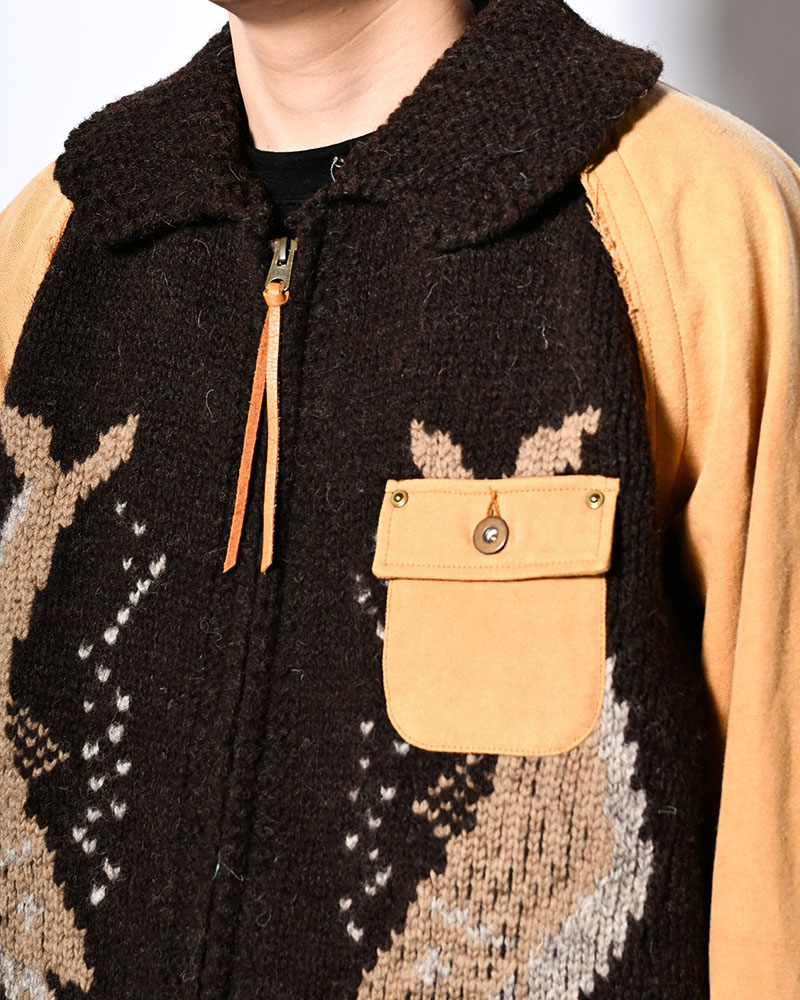COMBINATION COWICHAN SWEATER -BROWN-