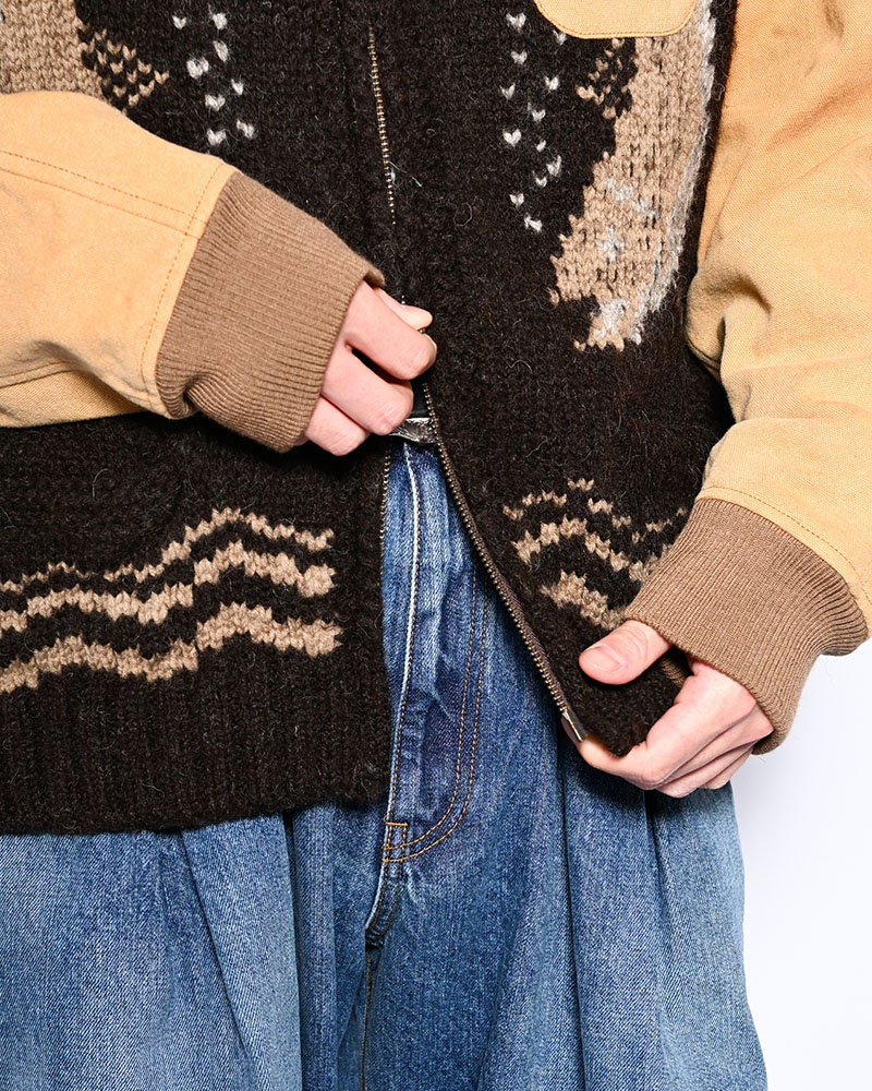 COMBINATION COWICHAN SWEATER -BROWN-