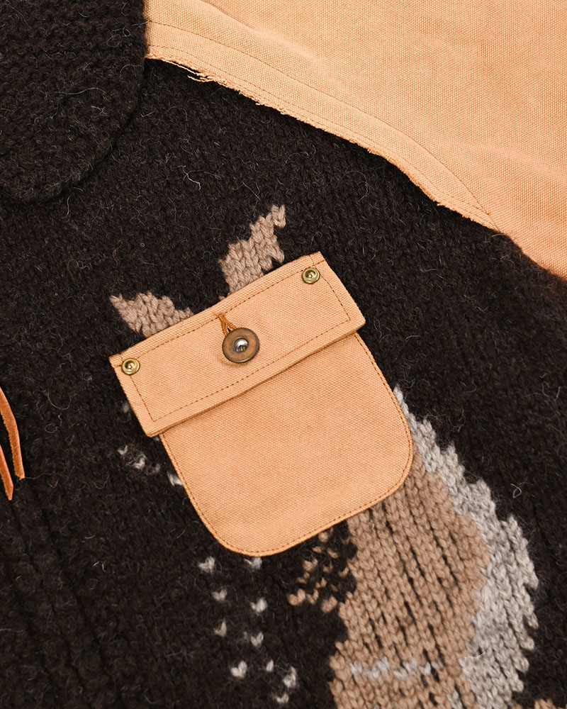 COMBINATION COWICHAN SWEATER -BROWN-