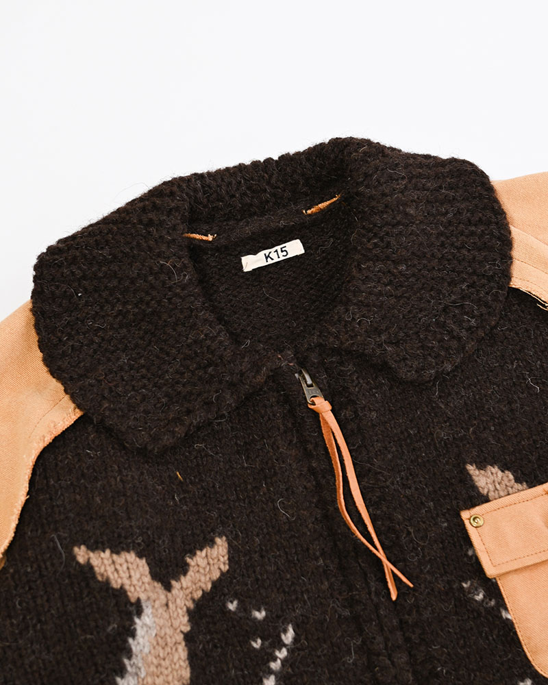 COMBINATION COWICHAN SWEATER -BROWN-