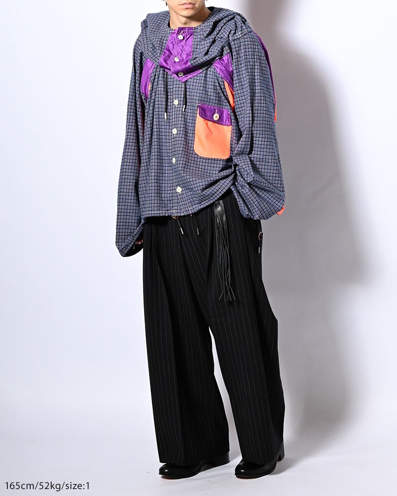 PLEATS BONDED WOOL PT -BLACK-