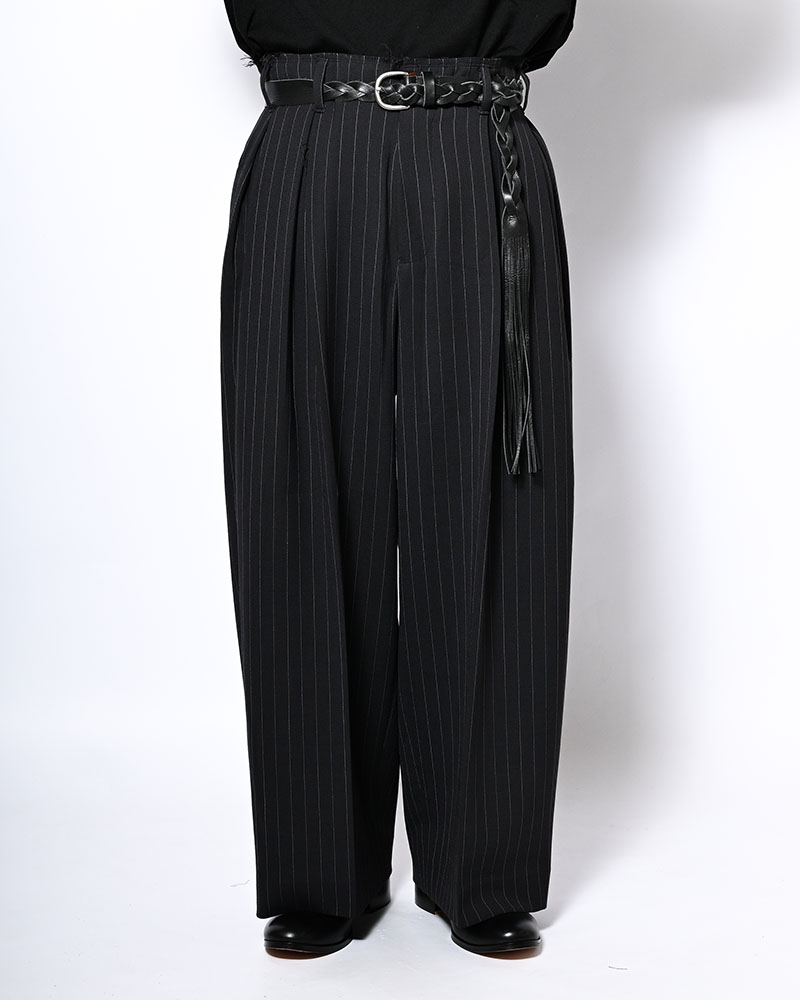 PLEATS BONDED WOOL PT -BLACK-