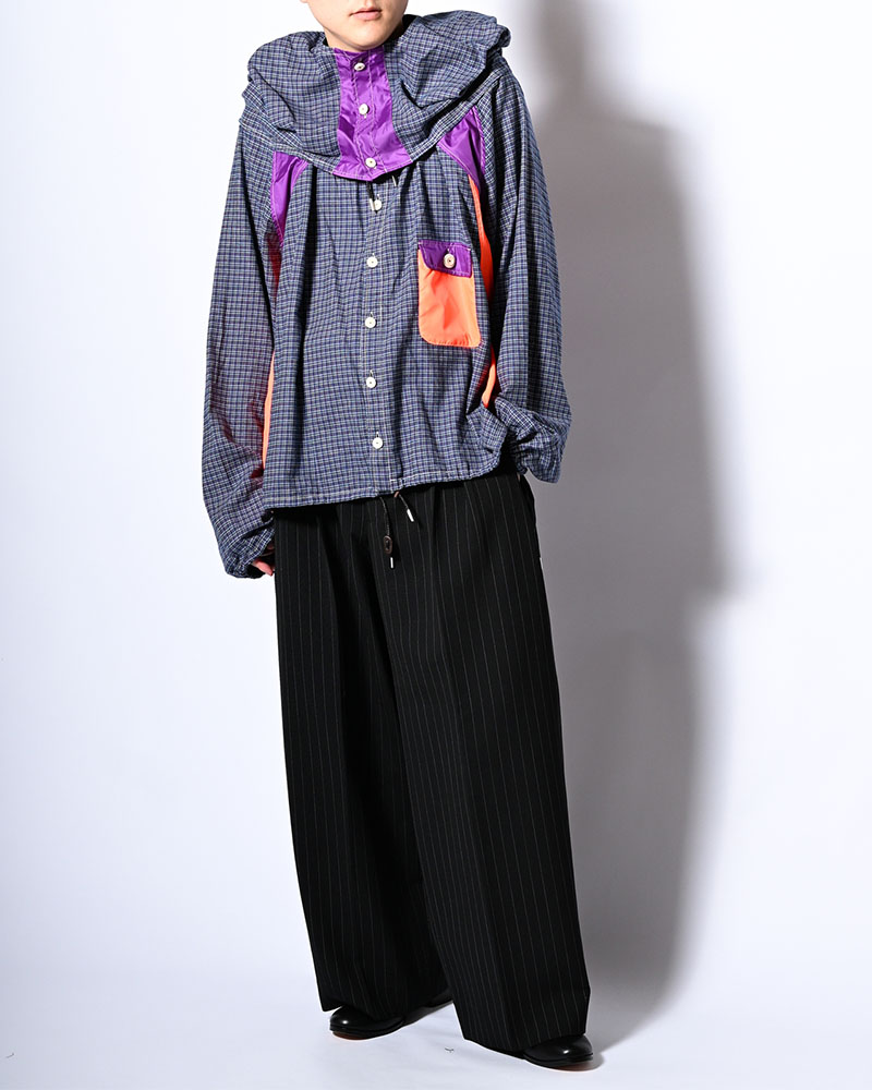 PLEATS BONDED WOOL PT -BLACK-
