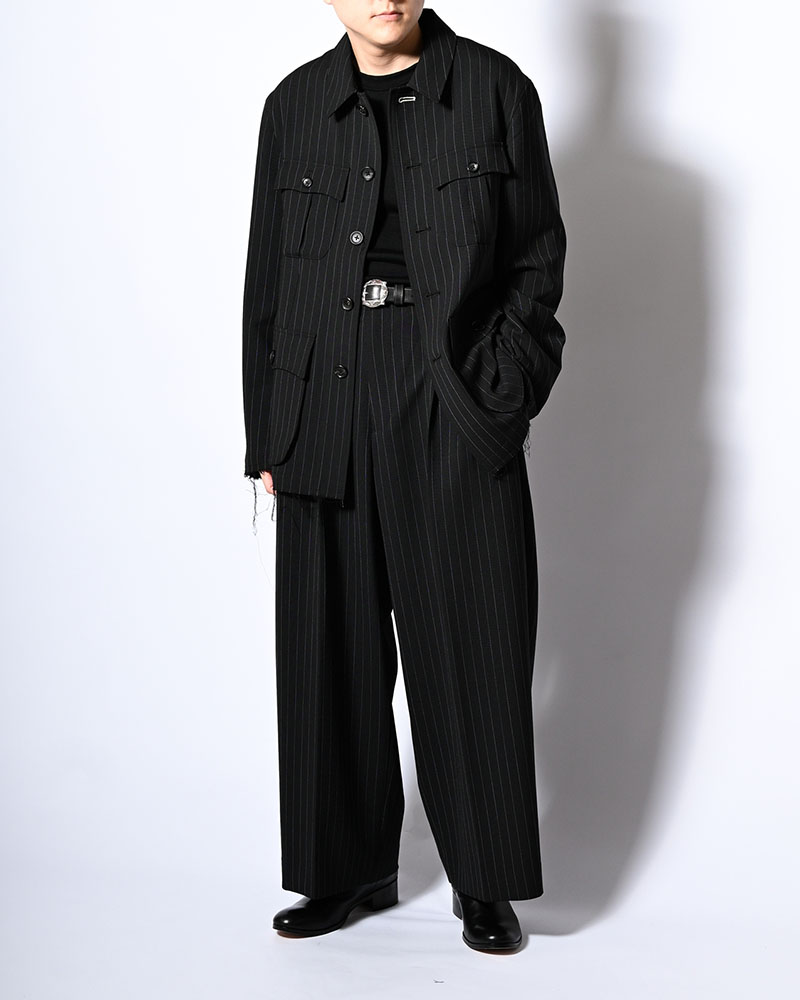 PLEATS BONDED WOOL PT -BLACK-