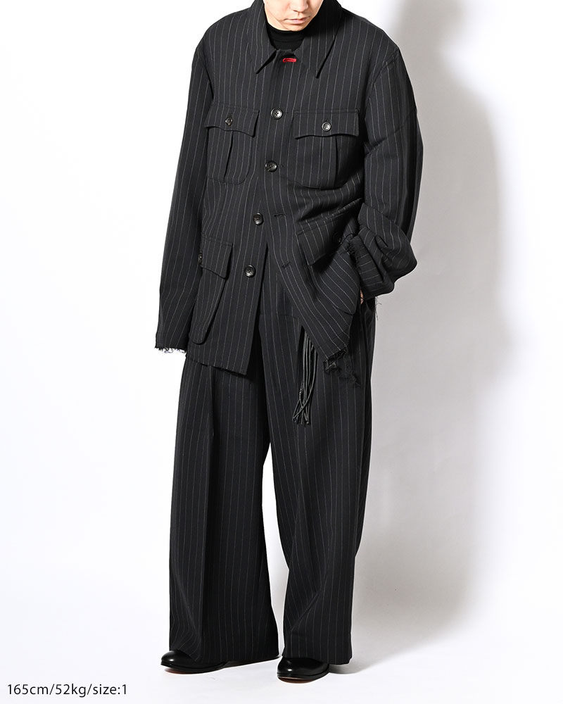 PLEATS BONDED WOOL PT -NAVY-