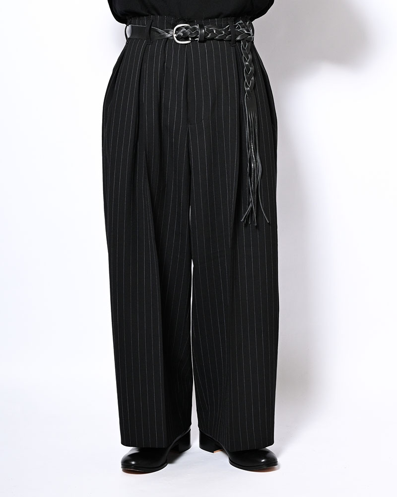 PLEATS BONDED WOOL PT -NAVY-