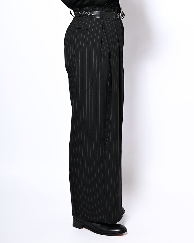 PLEATS BONDED WOOL PT -NAVY-