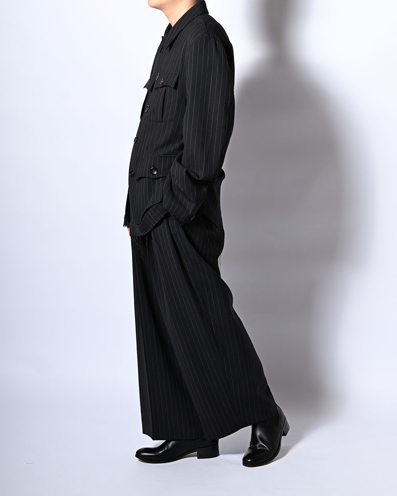 PLEATS BONDED WOOL PT -NAVY-