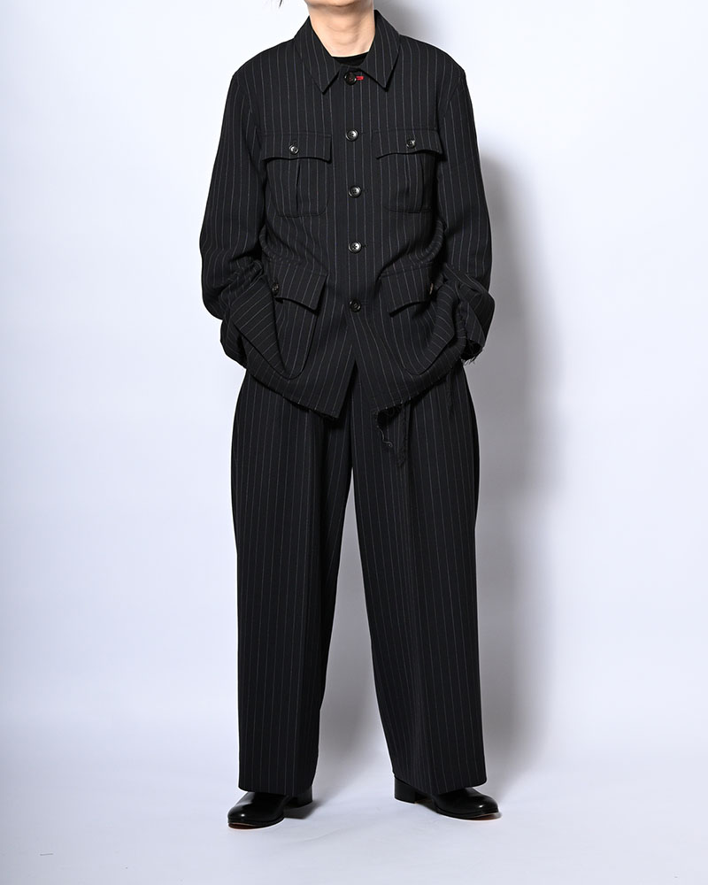 PLEATS BONDED WOOL PT -NAVY-