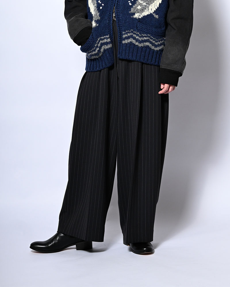 PLEATS BONDED WOOL PT -NAVY-