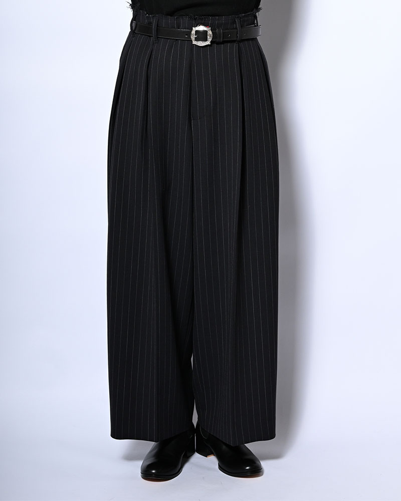PLEATS BONDED WOOL PT -NAVY-