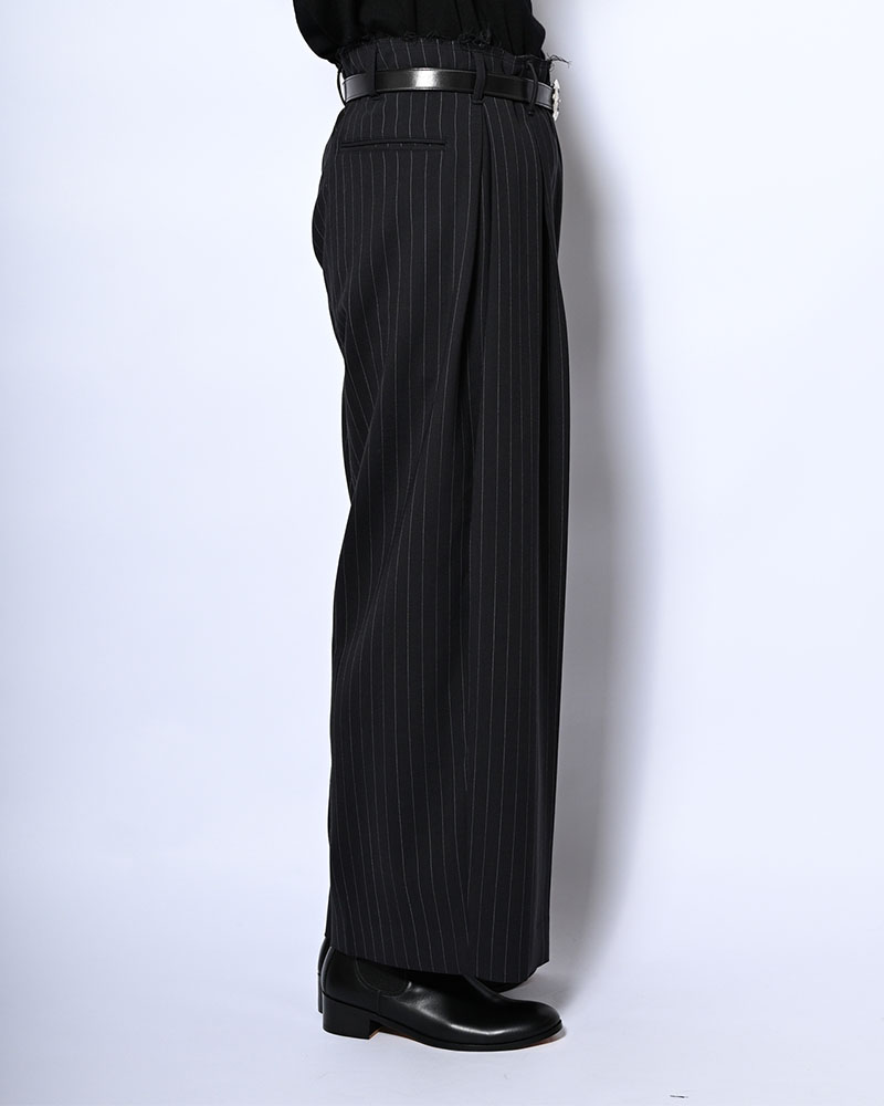 PLEATS BONDED WOOL PT -NAVY-