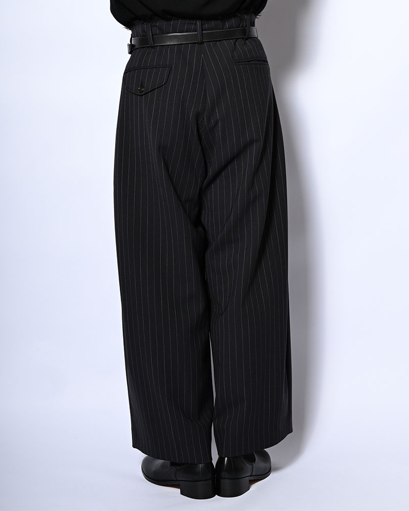 PLEATS BONDED WOOL PT -NAVY-