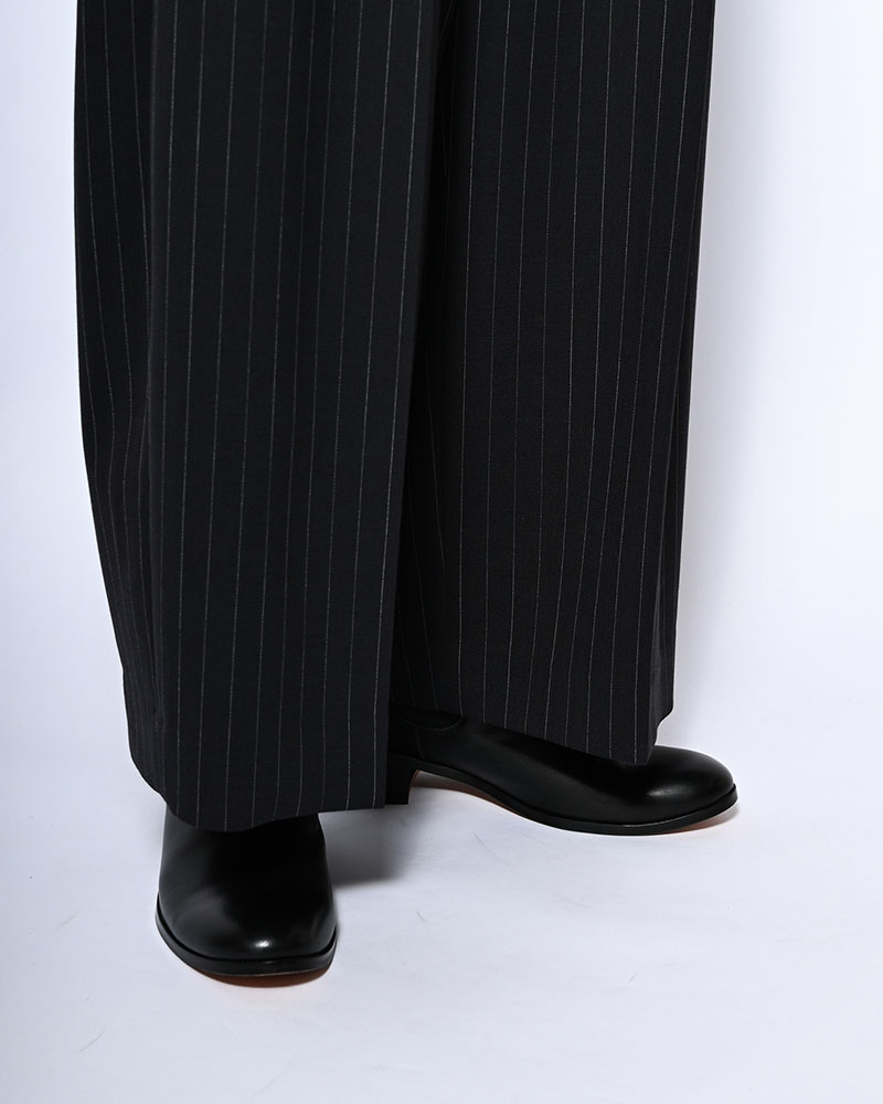 PLEATS BONDED WOOL PT -NAVY-