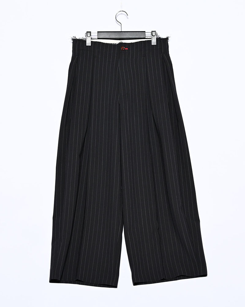 PLEATS BONDED WOOL PT -NAVY-