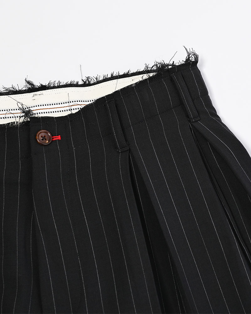 PLEATS BONDED WOOL PT -NAVY-