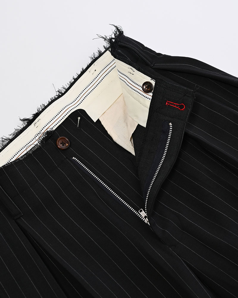 PLEATS BONDED WOOL PT -NAVY-