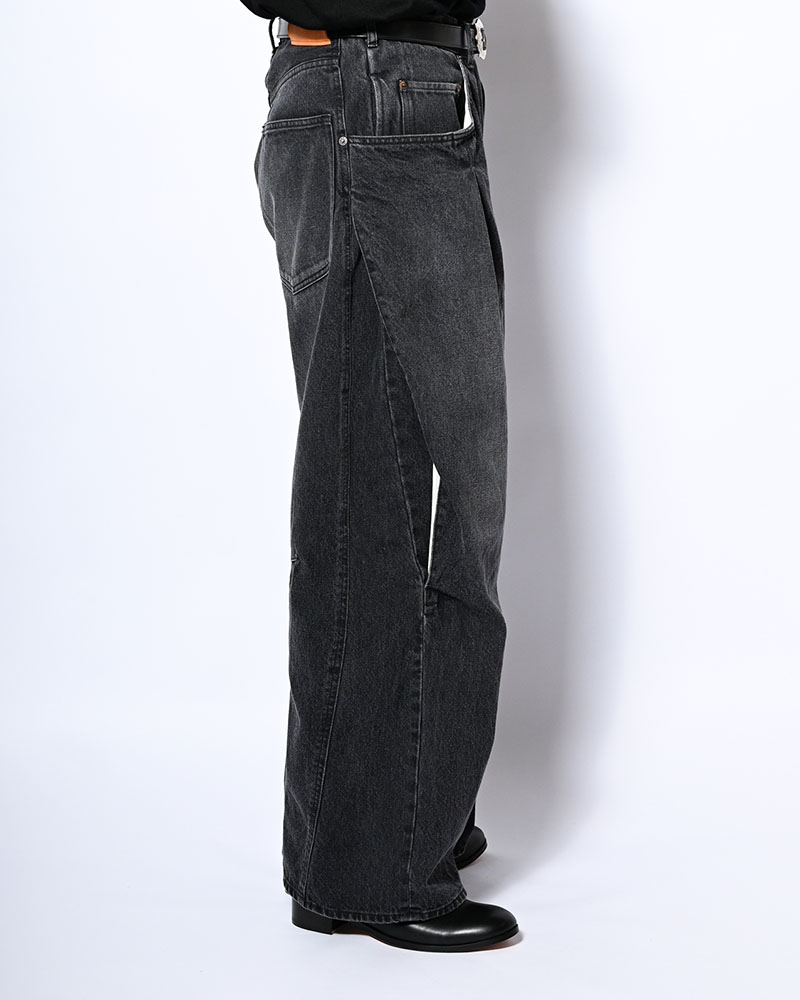 3D CUTTING DENIM PT -BLACK-