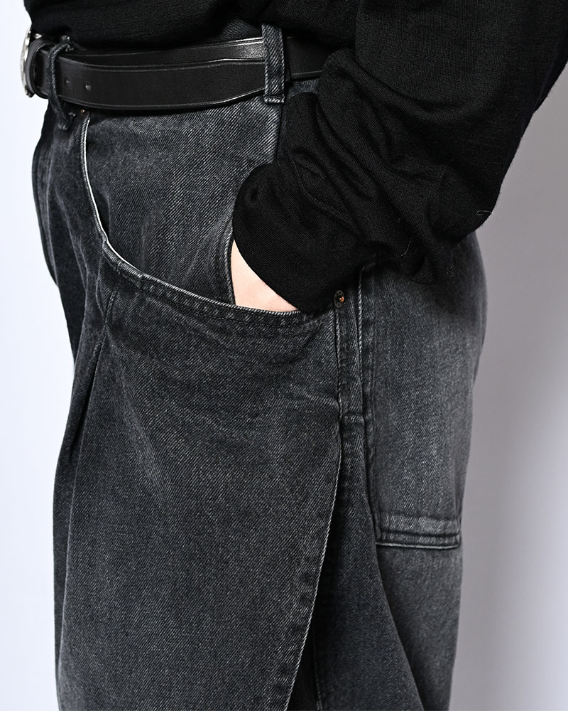 3D CUTTING DENIM PT -BLACK-