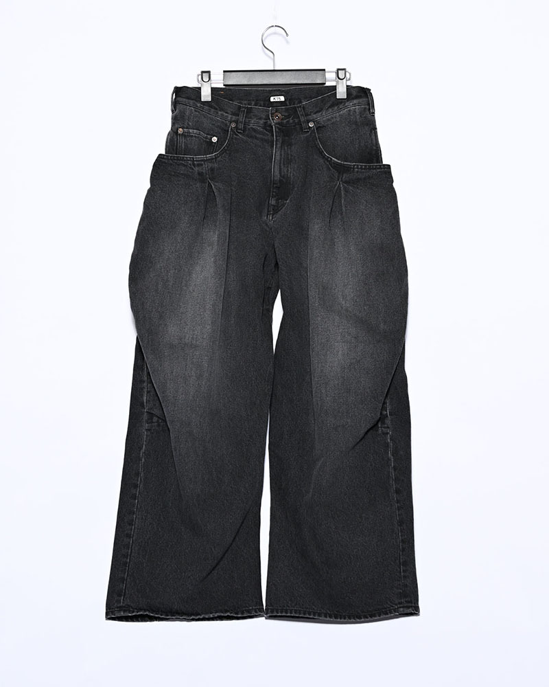 3D CUTTING DENIM PT -BLACK-