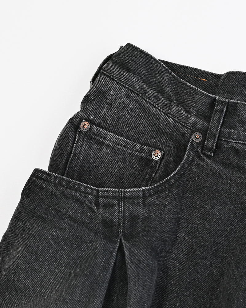 3D CUTTING DENIM PT -BLACK-