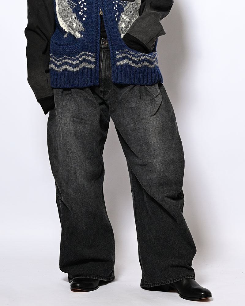3D CUTTING DENIM PT -BLACK-