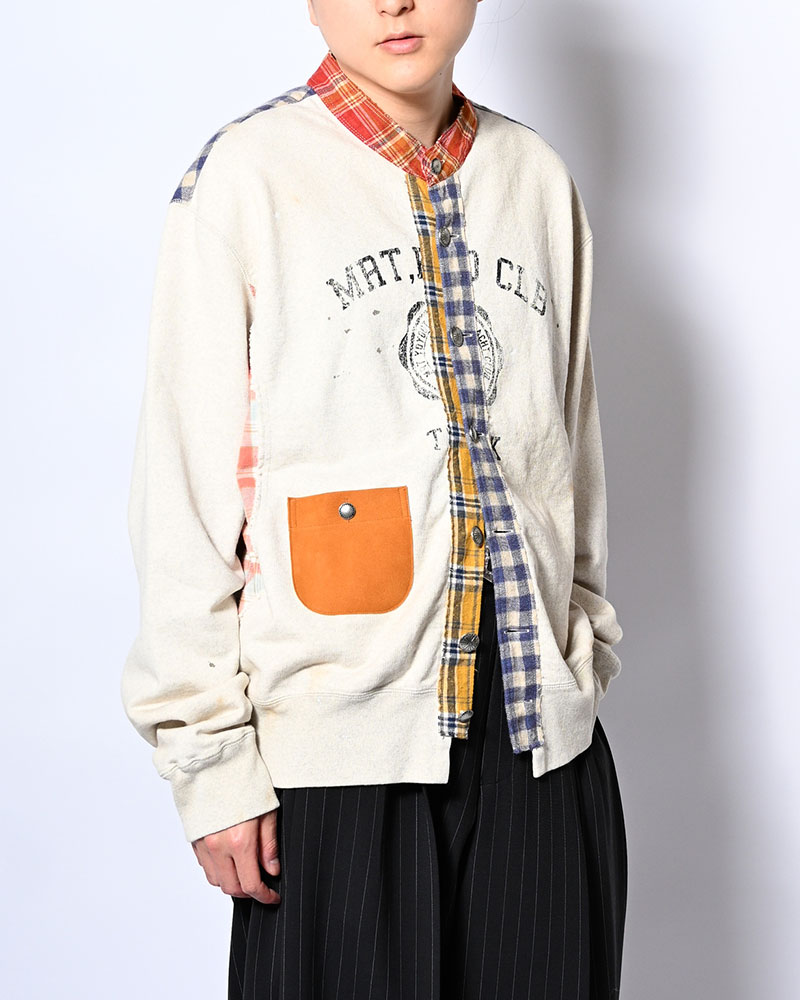 VINTAGE-FINISHED SWEAT CARDIGAN -OATMEAL-