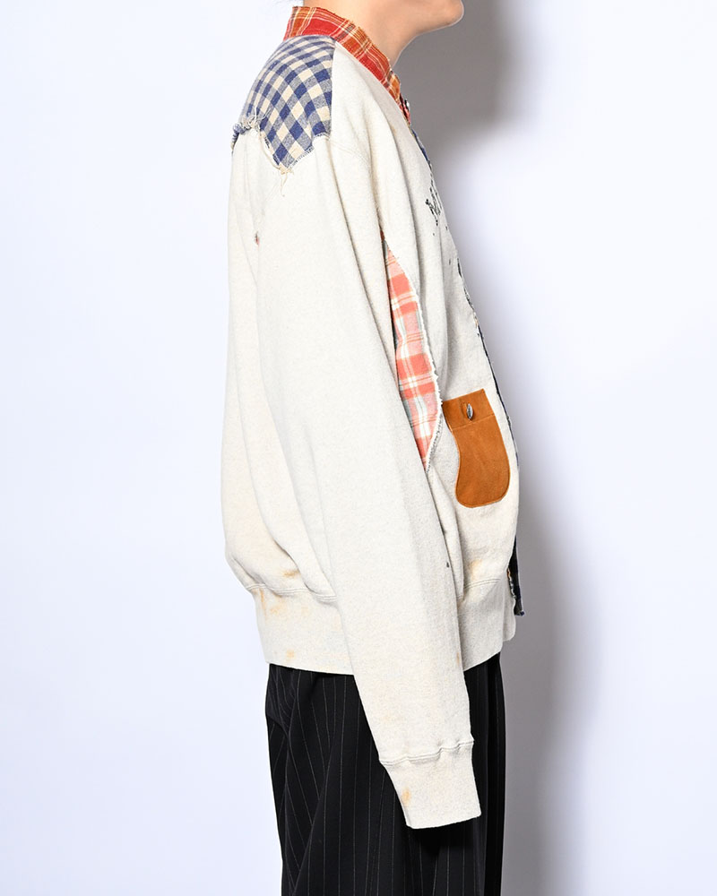 VINTAGE-FINISHED SWEAT CARDIGAN -OATMEAL-