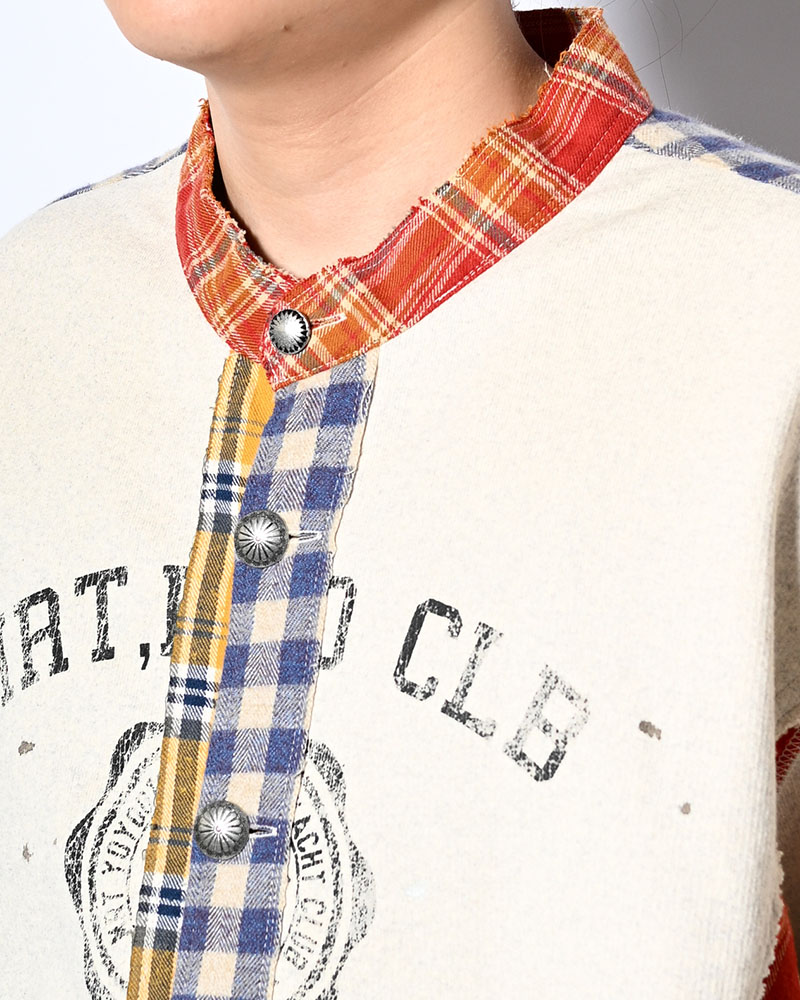 VINTAGE-FINISHED SWEAT CARDIGAN -OATMEAL-