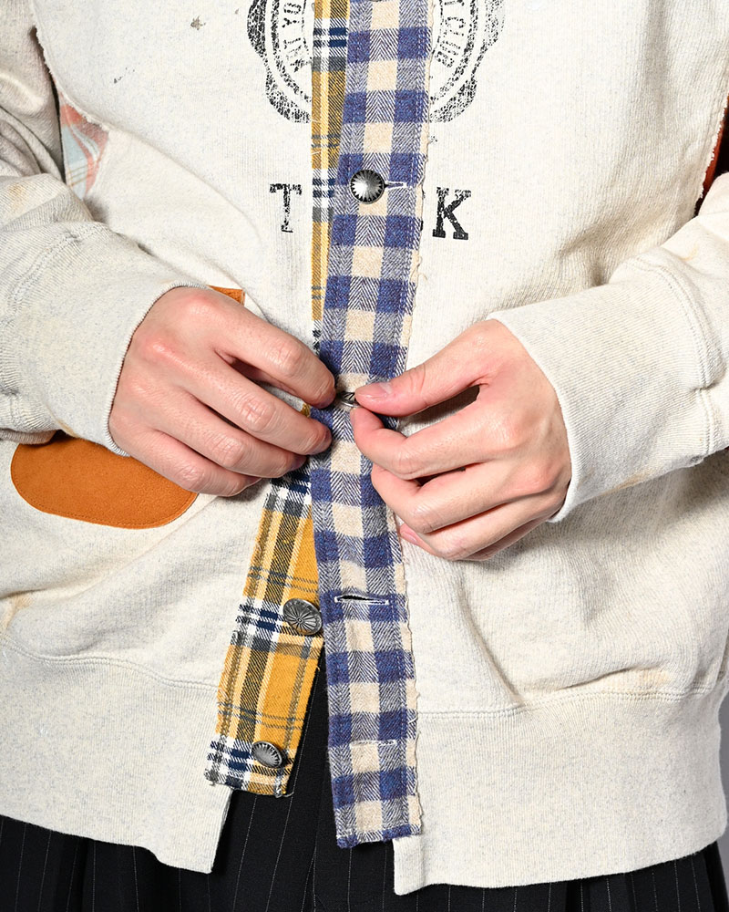 VINTAGE-FINISHED SWEAT CARDIGAN -OATMEAL-