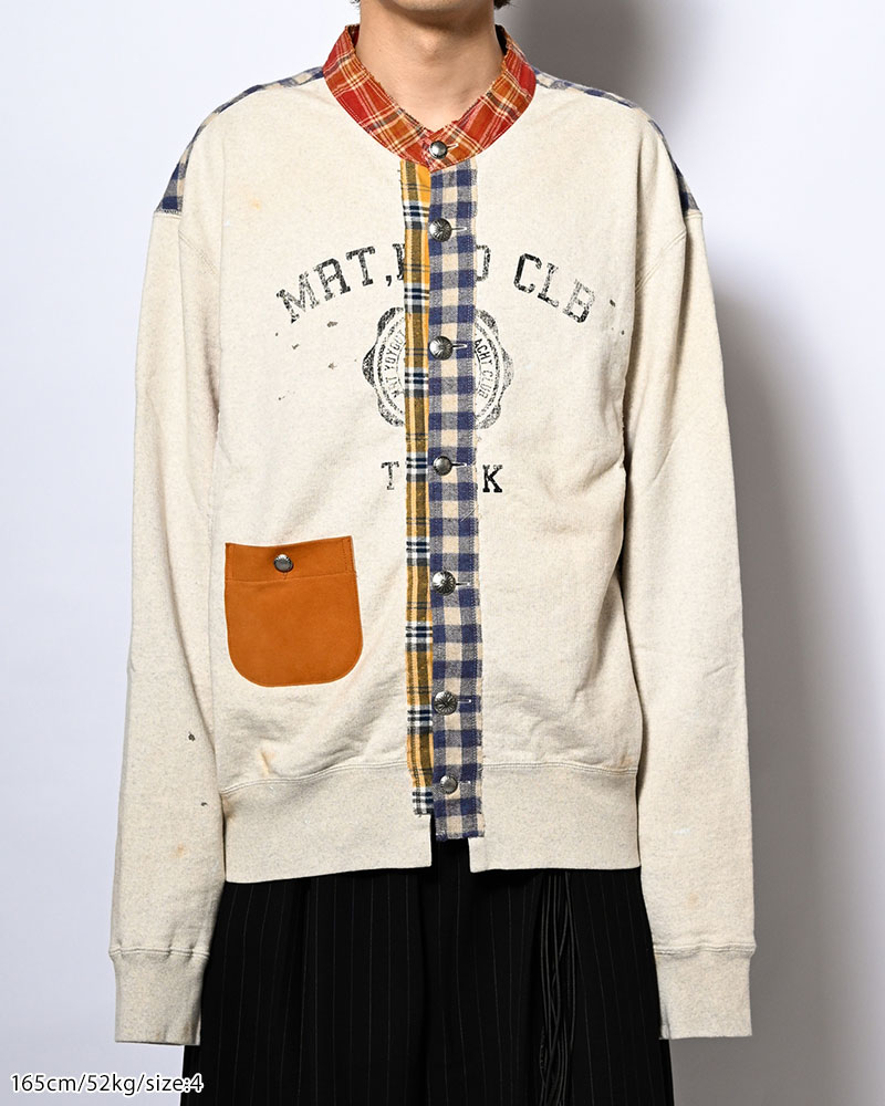 VINTAGE-FINISHED SWEAT CARDIGAN -OATMEAL-