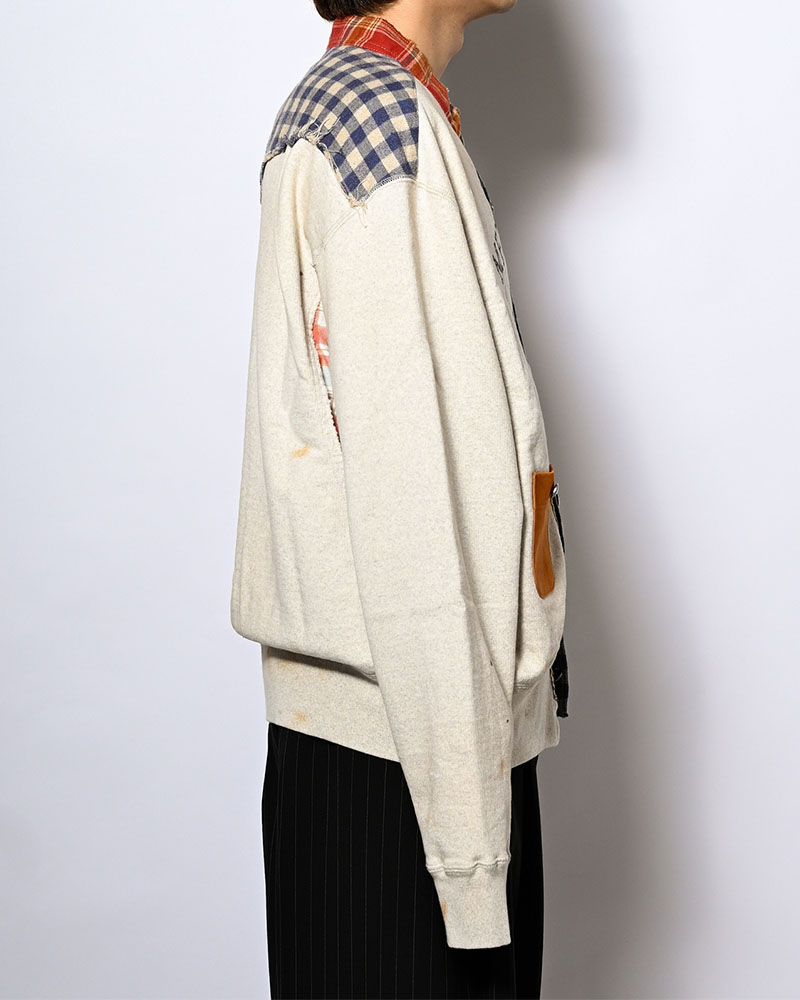 VINTAGE-FINISHED SWEAT CARDIGAN -OATMEAL-