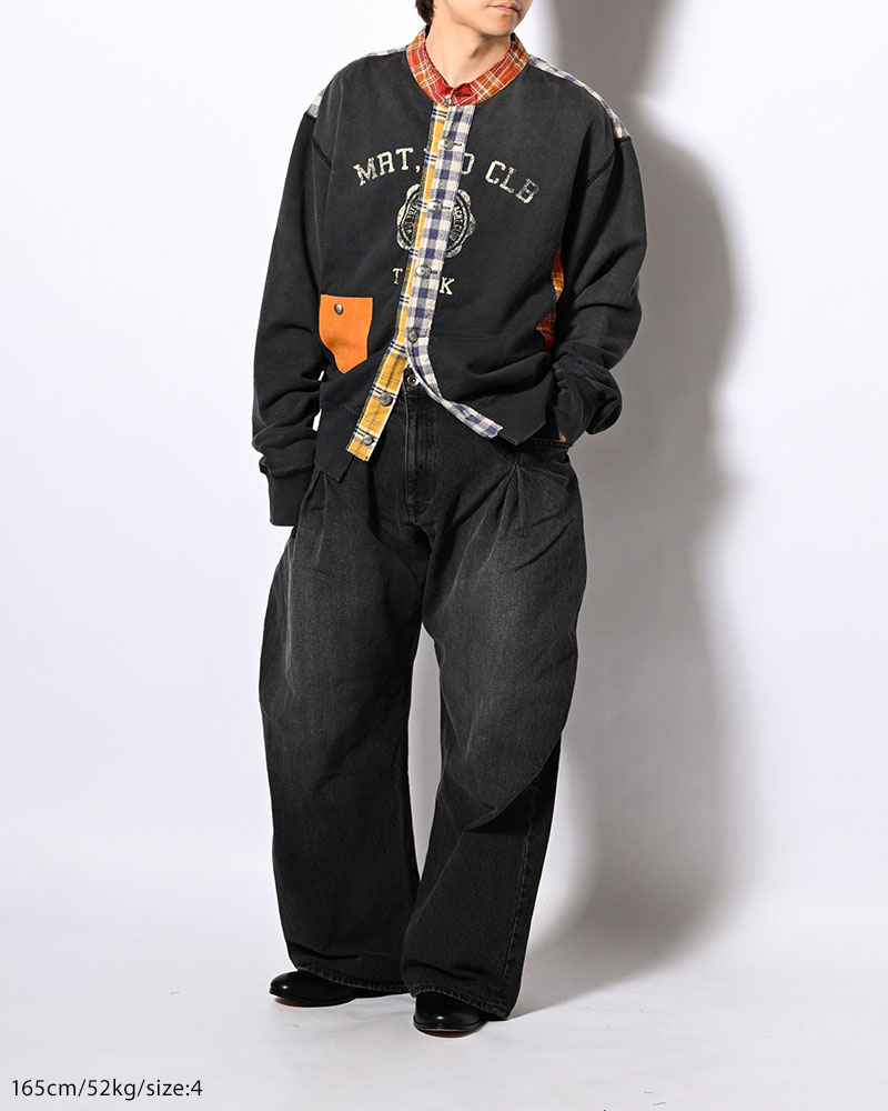 VINTAGE-FINISHED SWEAT CARDIGAN -BLACK-
