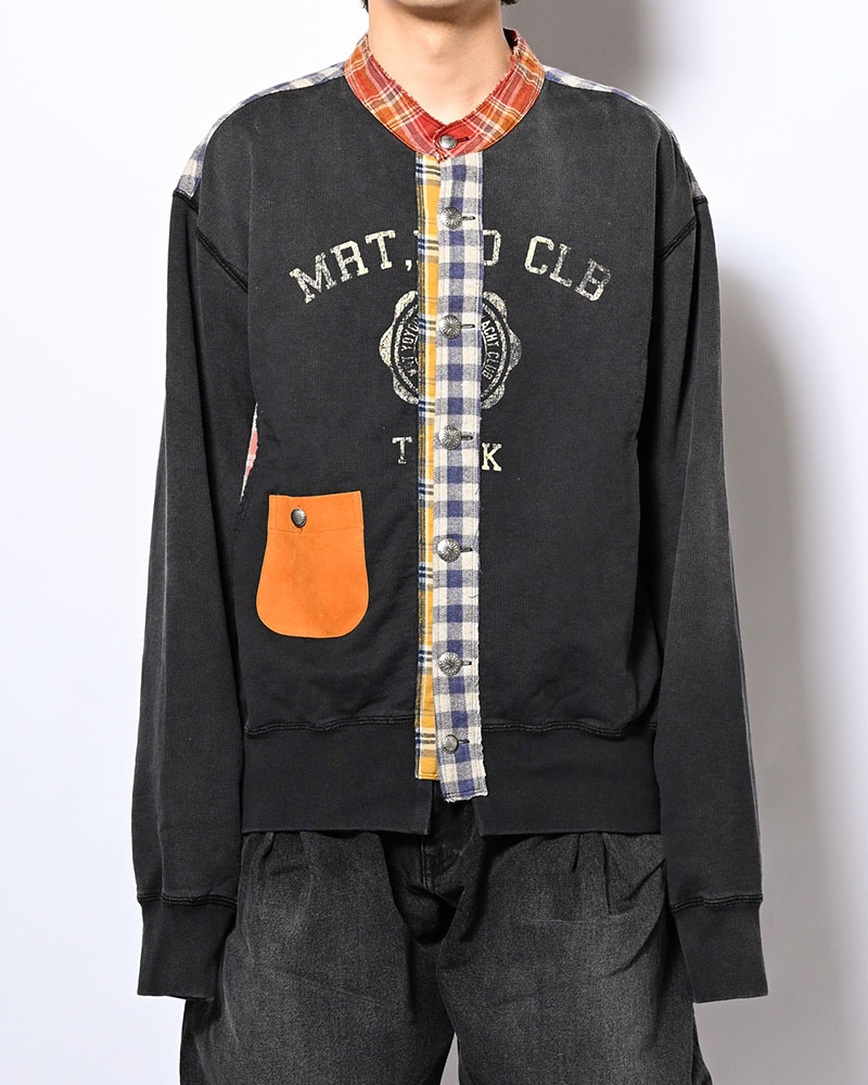 VINTAGE-FINISHED SWEAT CARDIGAN -BLACK-