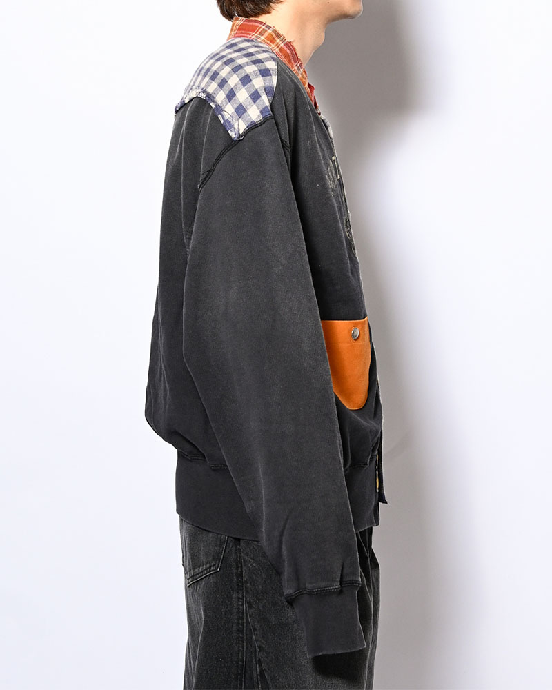 VINTAGE-FINISHED SWEAT CARDIGAN -BLACK-