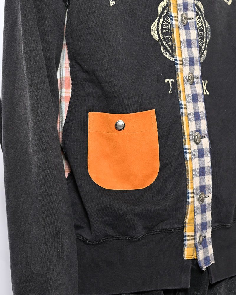 VINTAGE-FINISHED SWEAT CARDIGAN -BLACK-