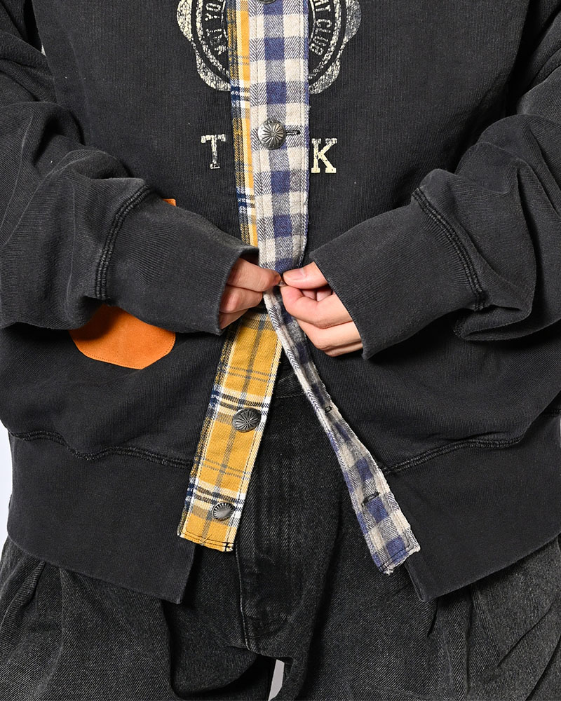 VINTAGE-FINISHED SWEAT CARDIGAN -BLACK-
