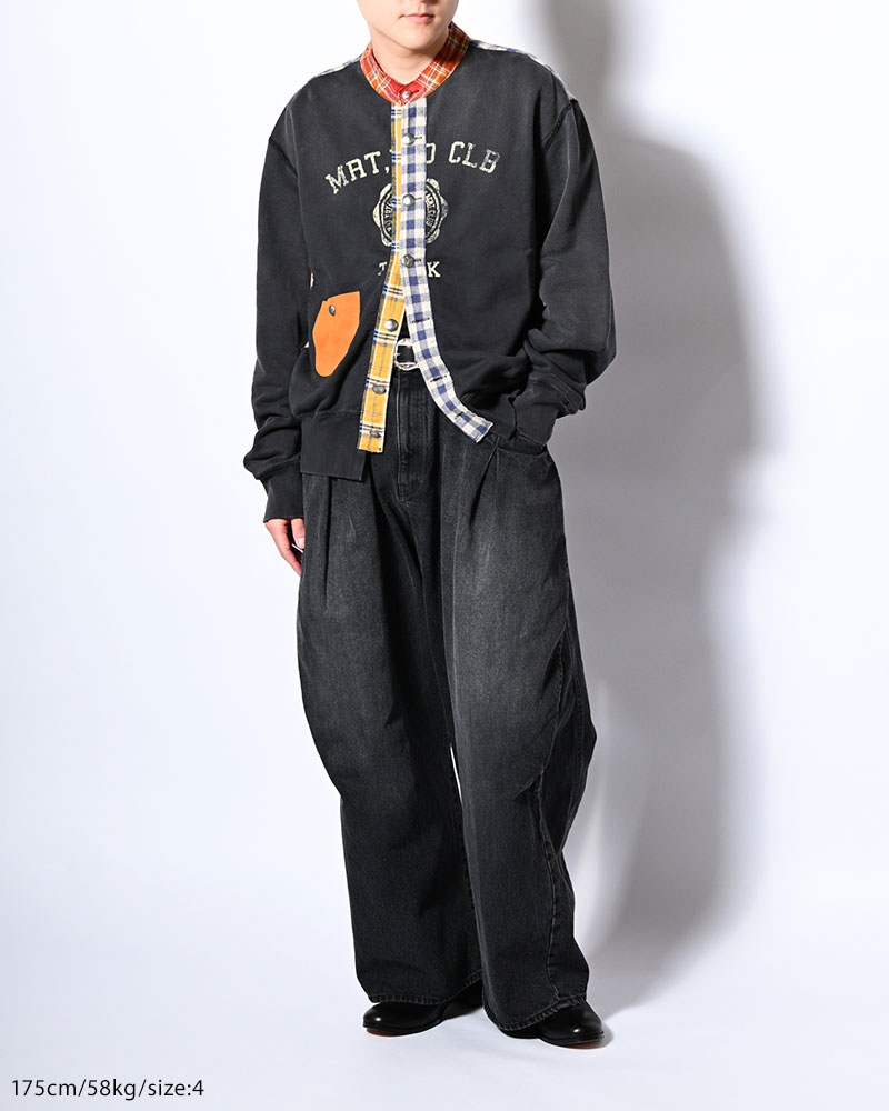 VINTAGE-FINISHED SWEAT CARDIGAN -BLACK-