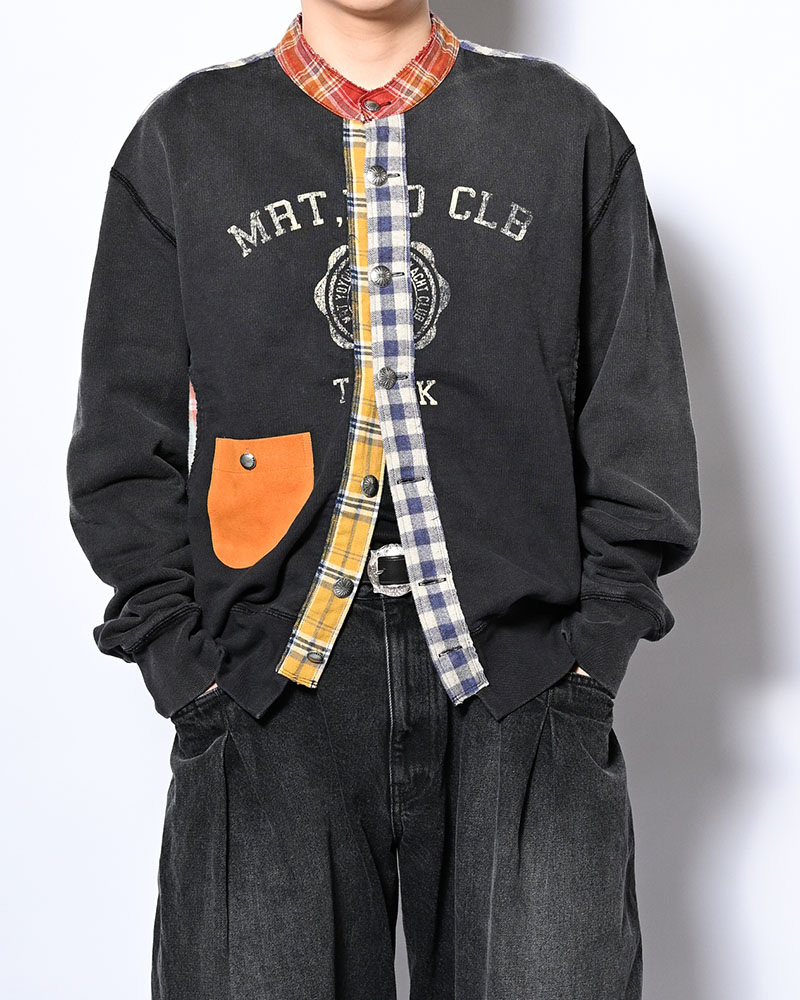 VINTAGE-FINISHED SWEAT CARDIGAN -BLACK-