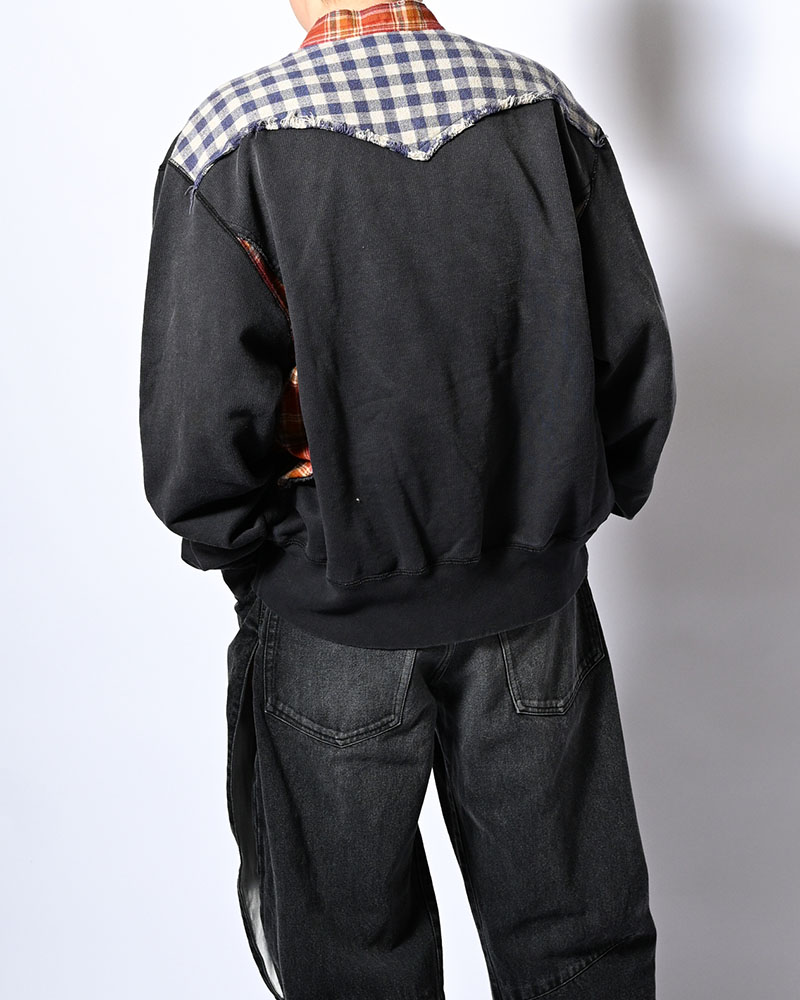 VINTAGE-FINISHED SWEAT CARDIGAN -BLACK-