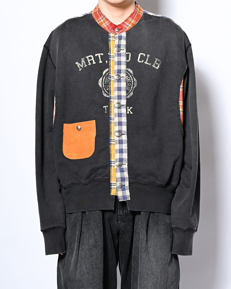 VINTAGE-FINISHED SWEAT CARDIGAN -BLACK-