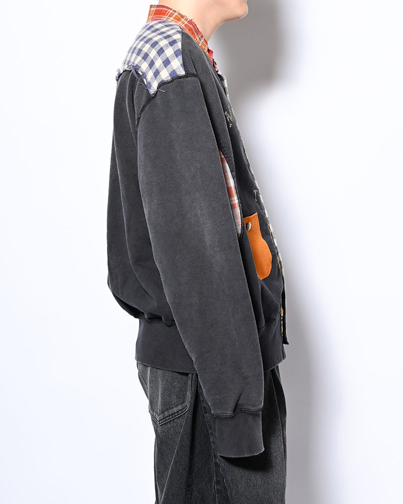 VINTAGE-FINISHED SWEAT CARDIGAN -BLACK-
