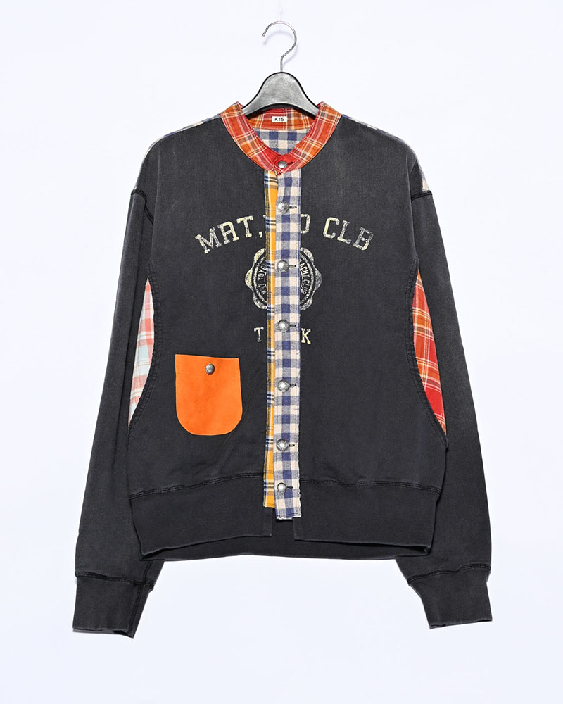 VINTAGE-FINISHED SWEAT CARDIGAN -BLACK-
