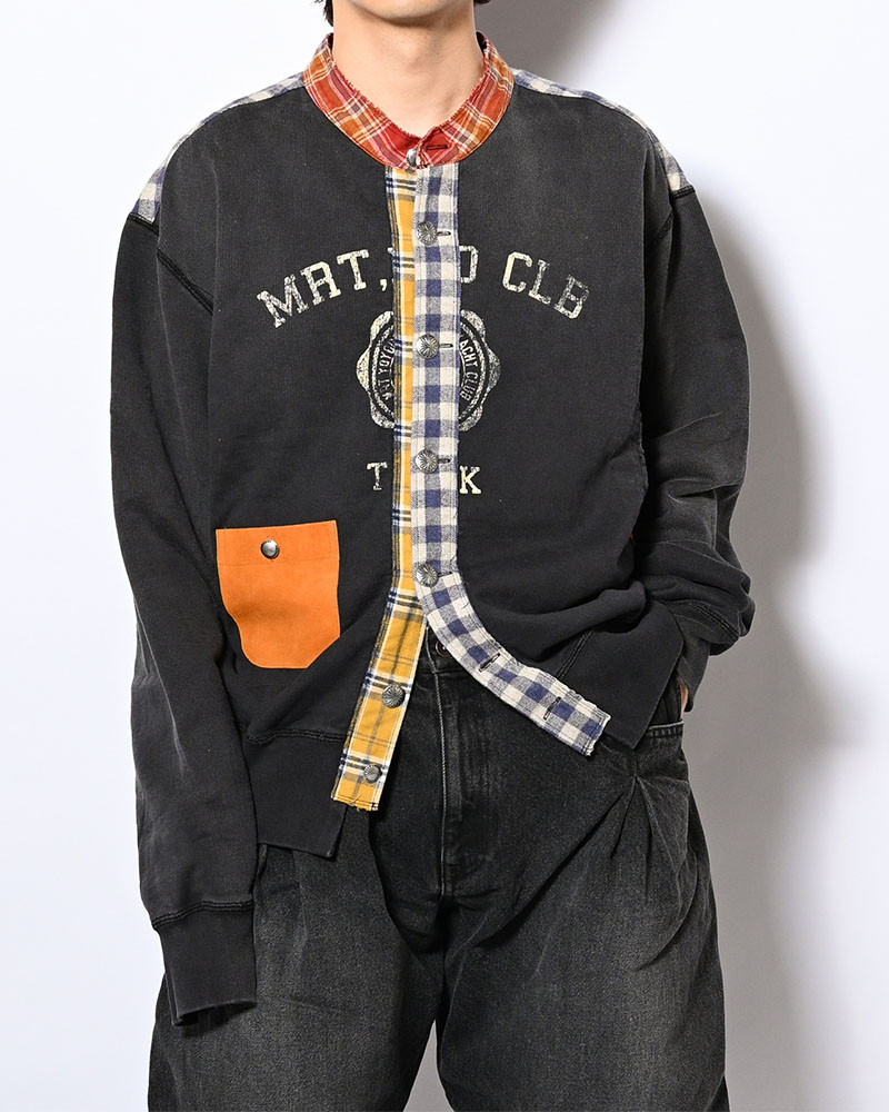 VINTAGE-FINISHED SWEAT CARDIGAN -BLACK-